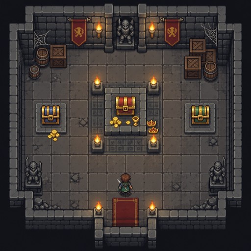 a dungeon room with treasure chests