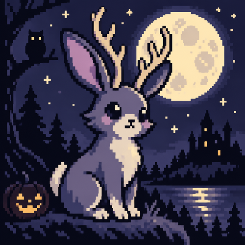 Spooky cute Kawaii moonlight Jackalope