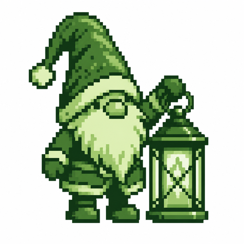 A Christmas gnome carrying a lantern almost as tall as itself. White background 