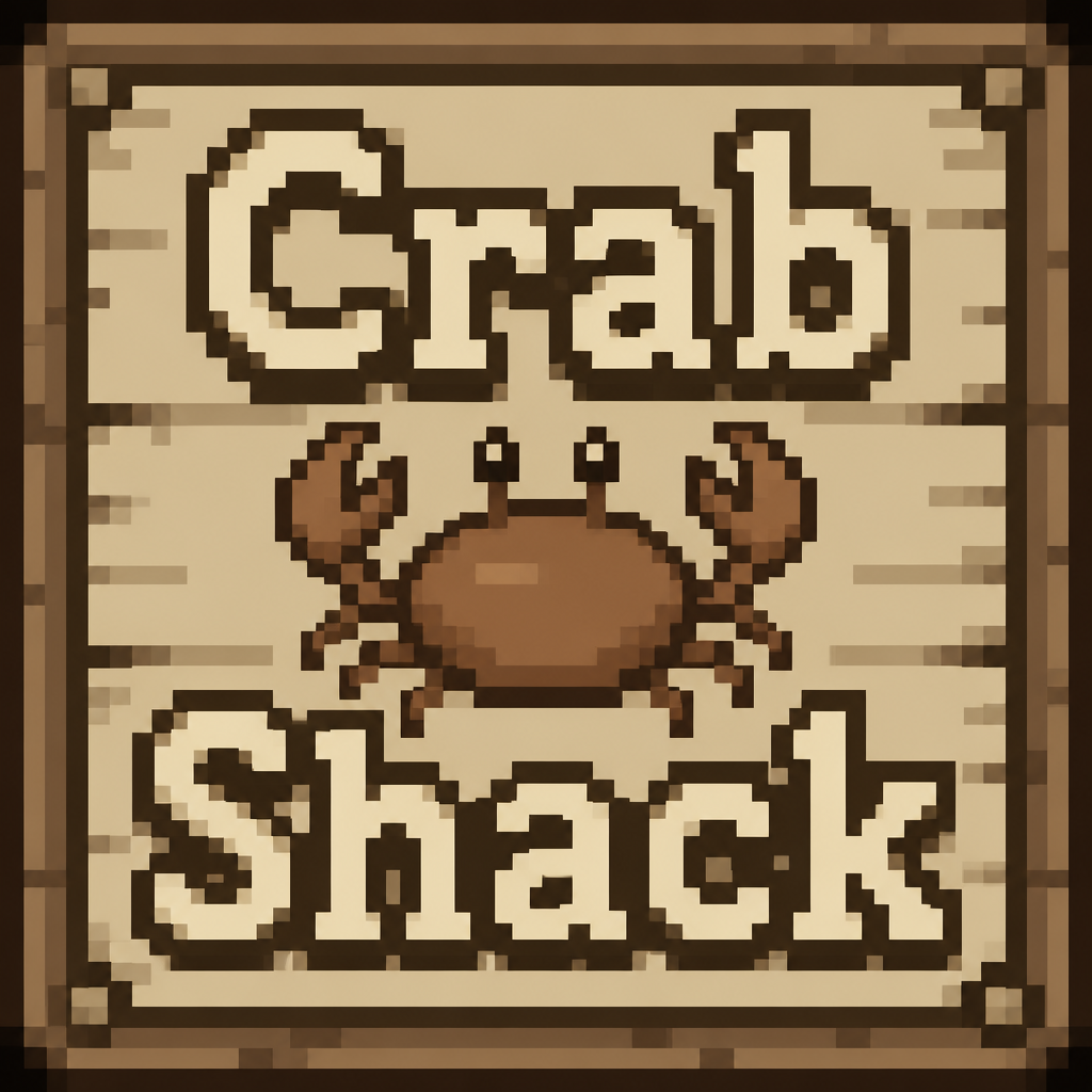 32x32 square that says Crab Shack in beige, brown, neutral colors
