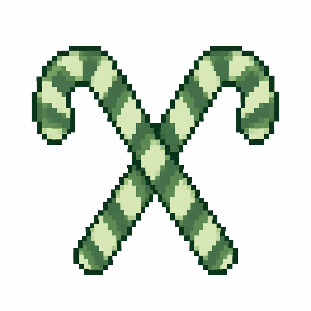Two candy canes in an X. White background