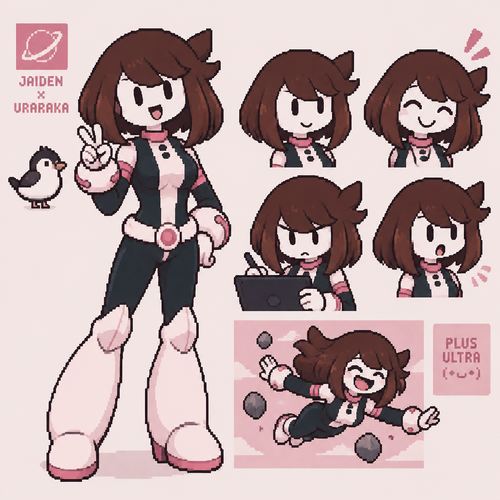 Jaiden animations but with the clothes and hair of the character Ochako Uraraka