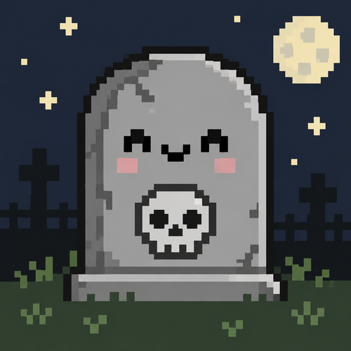 Cute kawaii smiling tombstone with skull. 