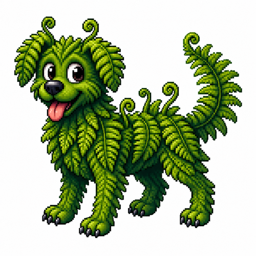 Cartoon fern dog, full body, white background