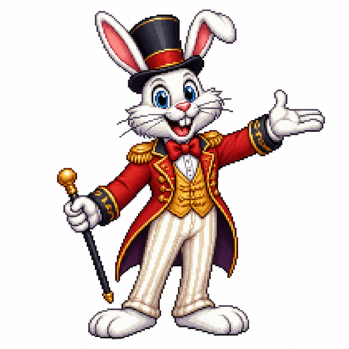 Cartoon circus rabbit, full body, white background