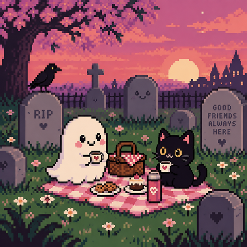 Cute kawaii cemetery picnic
