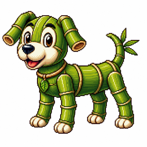 Cartoon bamboo dog (quadruped), full body, white background