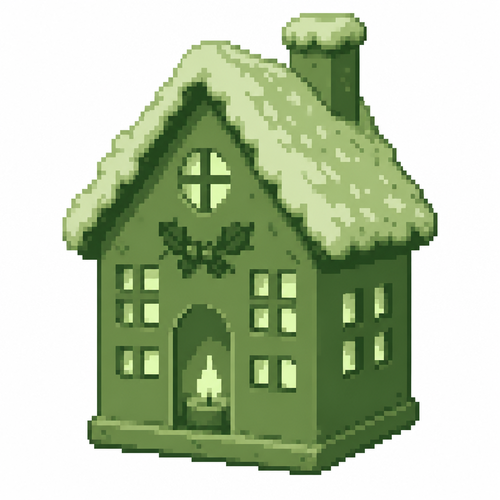 A ceramic house-shaped candle lantern with detailed snowy roof texture. White background 