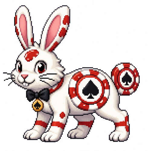 Cartoon poker chip rabbit (quadruped), full body, white background