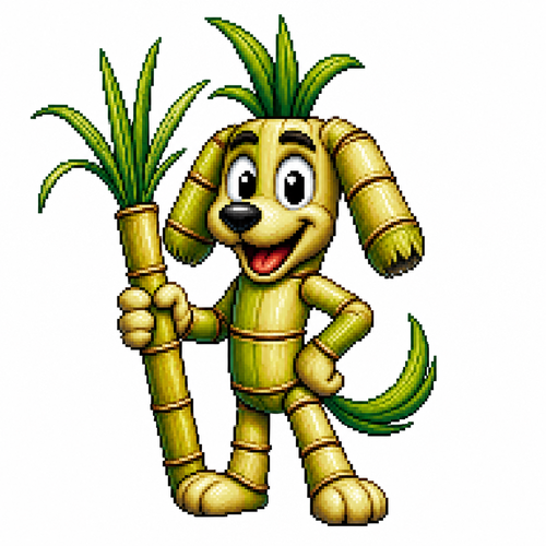 Cartoon sugar cane dog, full body, white background