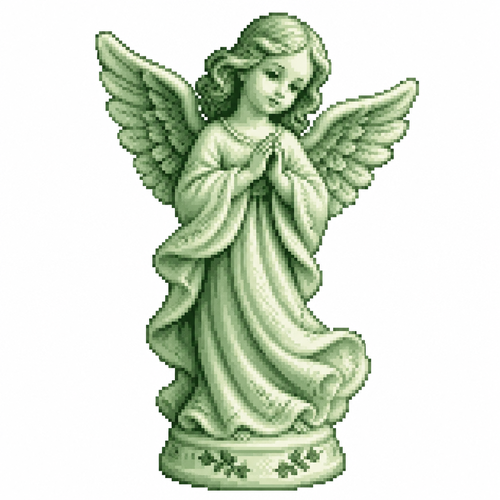 White background. Realistic porcelain Christmas angel with finely sculpted wings and flowing robes. 