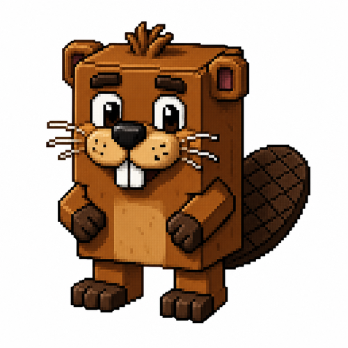 Cartoon cube beaver, full body, white background