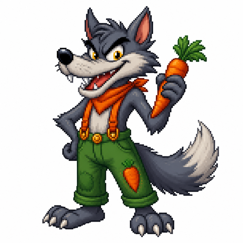Cartoon carrot wolf, full body, white background