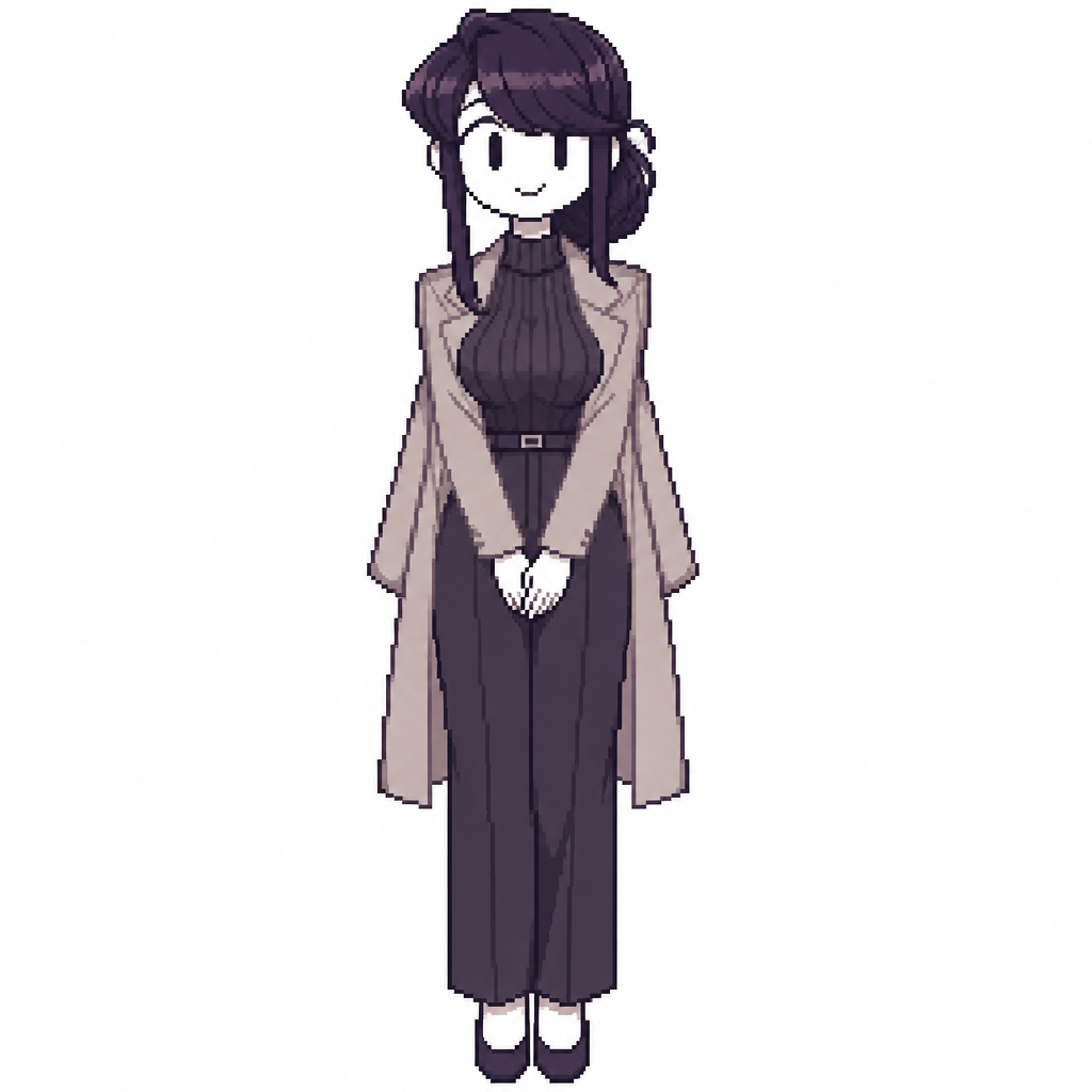 Jaiden animations but with the clothes and hair of the character Komi shuuko mother, full body front perspective