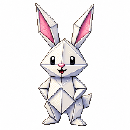 Cartoon origami rabbit, full body, white background