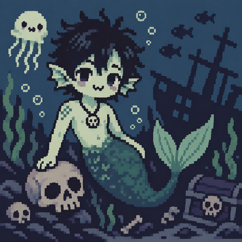 Cute kawaii spooky merman

