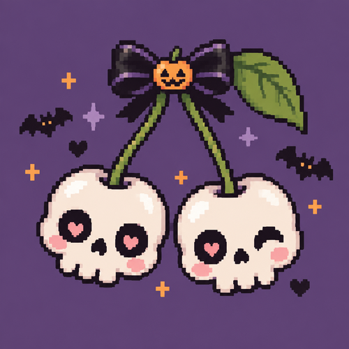 Cute kawaii Halloween skull cherries