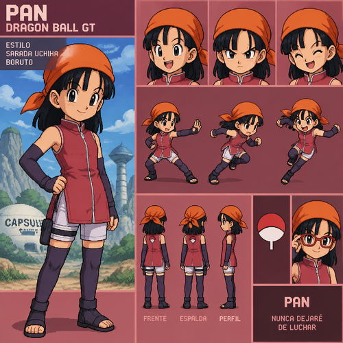Dragon Ball gt pan con la ropa de sarada uchiha del
Anime de boruto 
