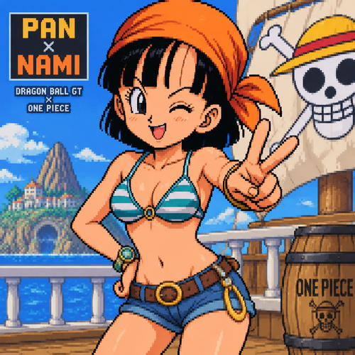 Dragon Ball gt pan con la ropa de nami del
Anime de one piece 
