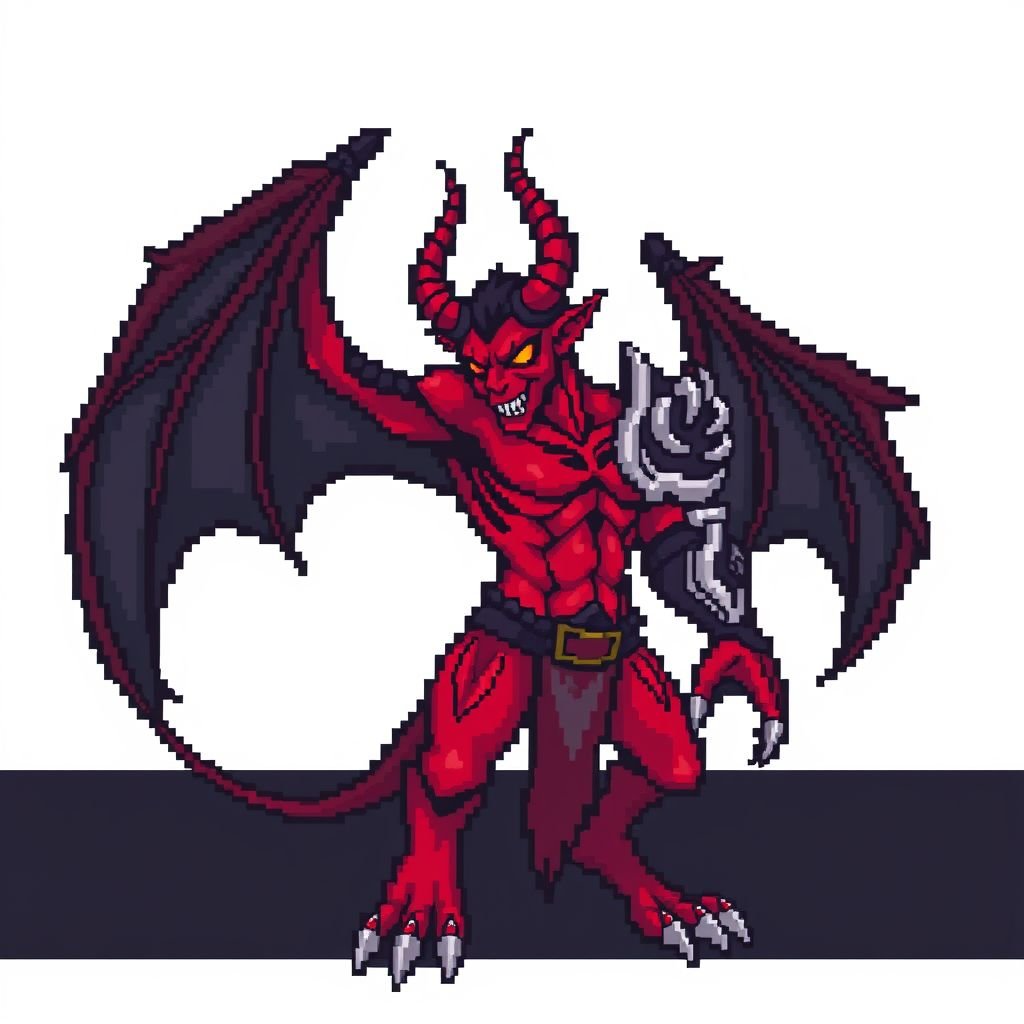 Demon, full body, facing, white background
