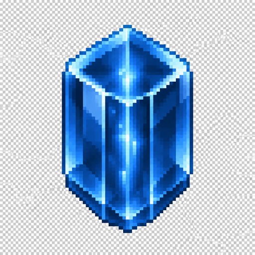 Minecraft custom resource-pack item icon, square 1:1, fully transparent background, no ground, no shadow plate, no text, no UI, no frame. Centered, filling ~75% of the canvas. 3/4 isometric view, slight top-down. A single geometric source crystal: short hexagonal prism, clean-cut facets, slightly tapered, like a condensed mana core. Solid sapphire-blue body hex #1a4f8a #2563a8, deep blue interior #0c2748, sharp ice-blue edge highlights #7ec8f0. A faint vertical energy vein glowing inside the crystal, contained, not leaking. Semi-transparent glass-gem material, polished, heavy, valuable. High-resolution game item render, clean readable silhouette at 32px. No gold, no warm colors, no rainbow, no dust, no ore chunk, no planet, no halo.