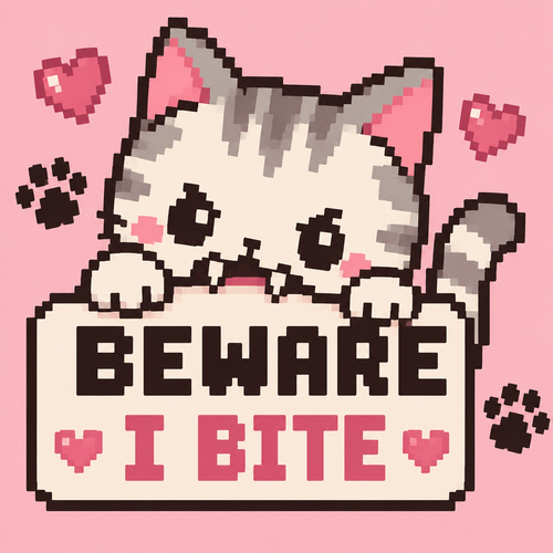 Cute kawaii imagery with text Beware I Bite