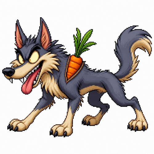 Cartoon carrot wolf (quadruped), full body, white background