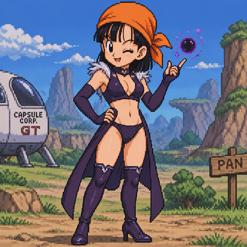 Dragon Ball gt pan con la ropa de Merlin de nanatzu no taiza 
