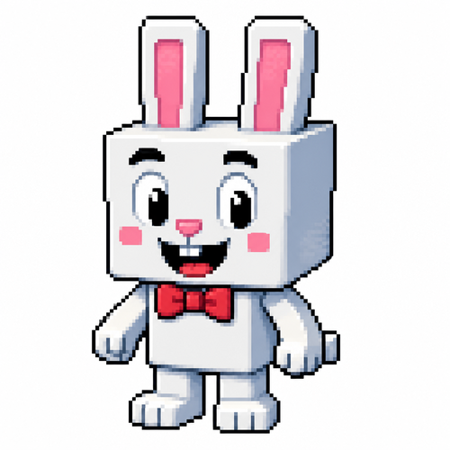 Cartoon cube rabbit, full body, white background