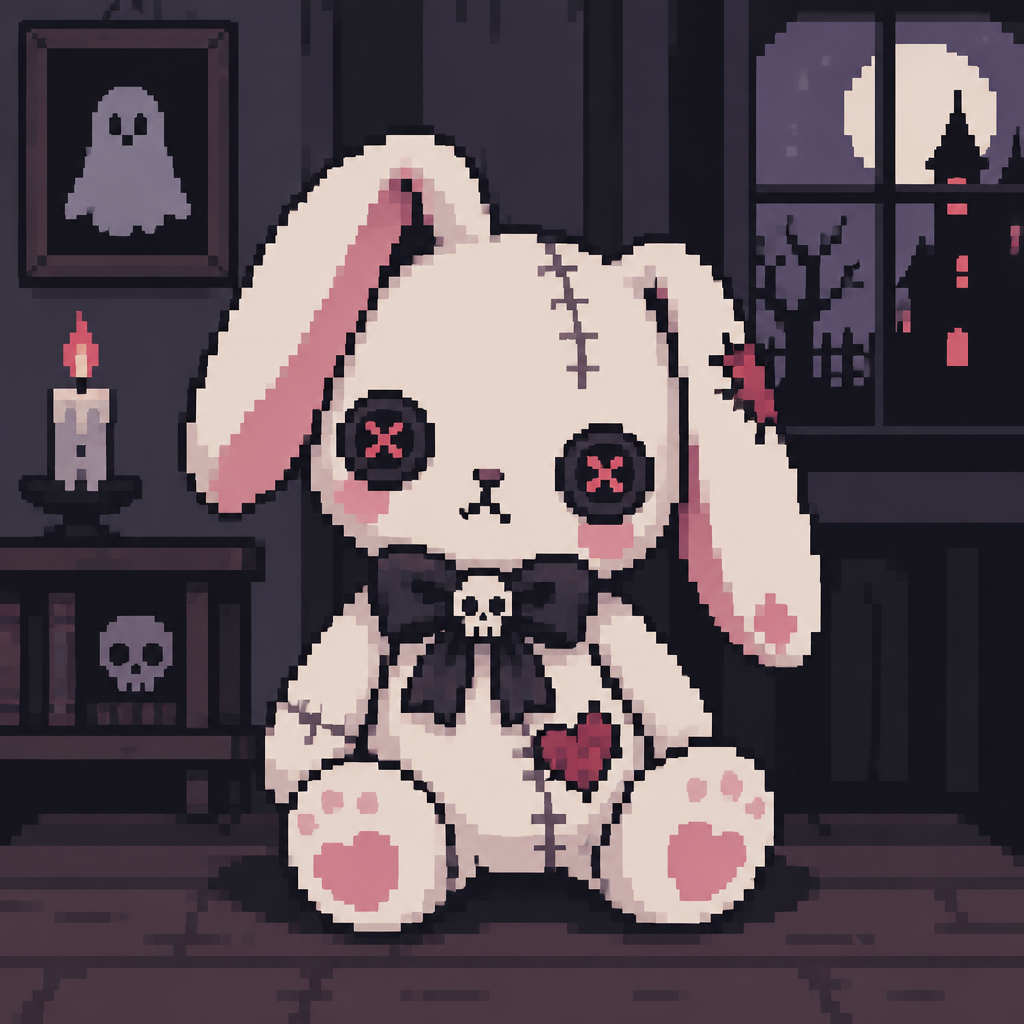 Cute kawaii haunted bunny doll