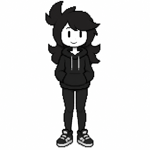 Jaiden animations but with the clothes and hair of the character pan engrase, full body front perspective