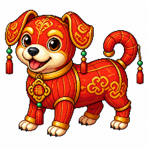 Cartoon chinese lantern dog, full body, white background