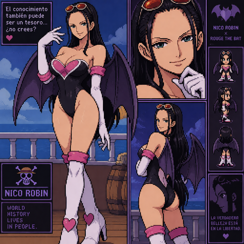Nico robin  de one piece con la ropa rouge the bat de la serie de sonic