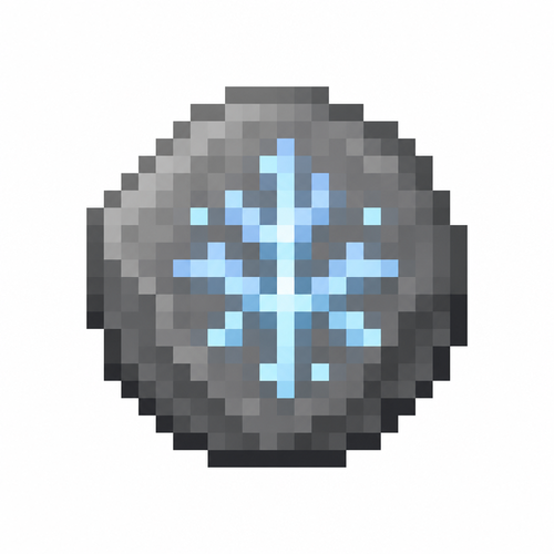 eine flache minecraft textur in 16x16 Pixeln eines runden steins mit einer einzigen hellblauen rune darin die eis symbolisieren soll
