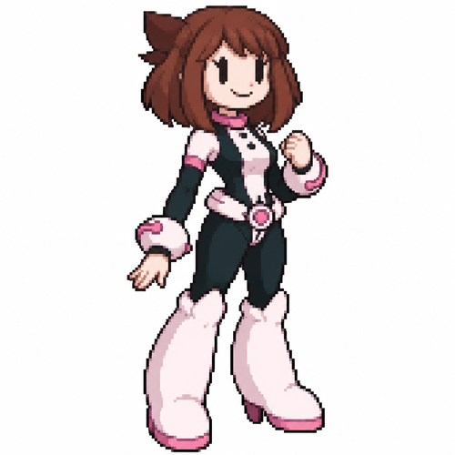 Jaiden animations but with the clothes and hair of the character ochako uraraka, full body front perspective de lado 45 grados 
