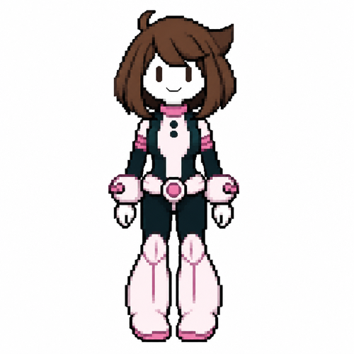 Jaiden animations but with the clothes and hair of the character Ochako Uraraka from a front perspective