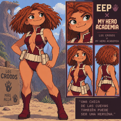 Los croods eep my hero academia con la ropa de momo yaoyorozu 