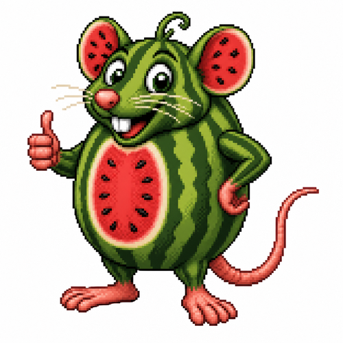 Cartoon watermelon rat, full body, white background