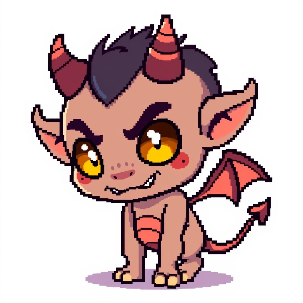 Demon Sprite, Cute Dark Fantasy, Chibi demon, full body, idle game character, white background