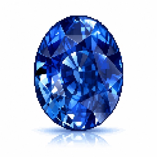 Blue faceted gemstone in pixel art on a white background