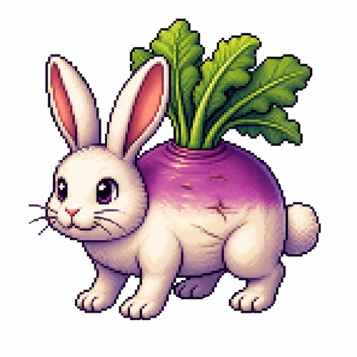 Cartoon turnip rabbit (quadruped), full body, white background