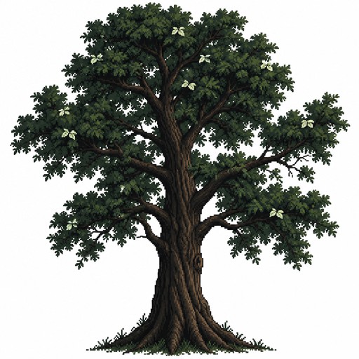 a tall dark wood and a dark leaves tree, with only a few leaves white background green