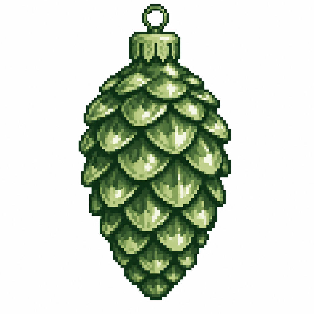 A glass pinecone ornament with individually sculpted overlapping scales. White background
