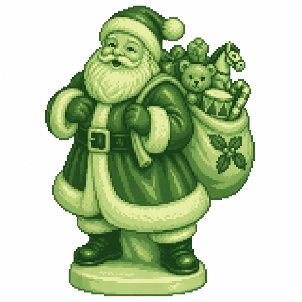 A porcelain Santa figurine with sculpted coat folds and a detailed toy sack. White background.