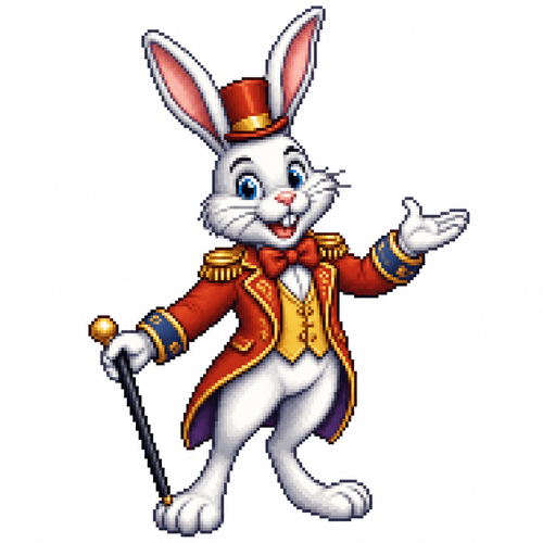 Cartoon circus rabbit, full body, white background