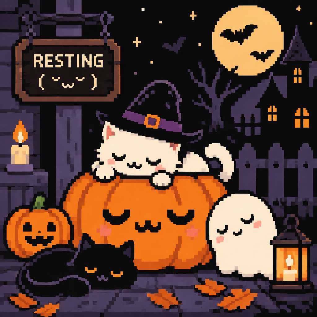 Kawaii Halloween imagery with Txt resting which face