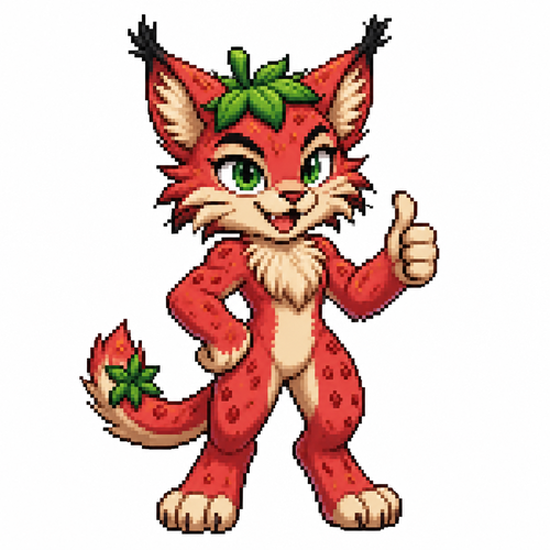 Cartoon strawberry bobcat, full body, white background