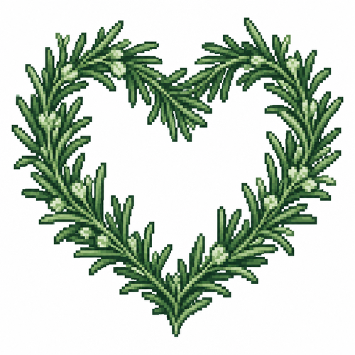 A heart-shaped rosemary wreath with tightly interwoven sprigs. White background 