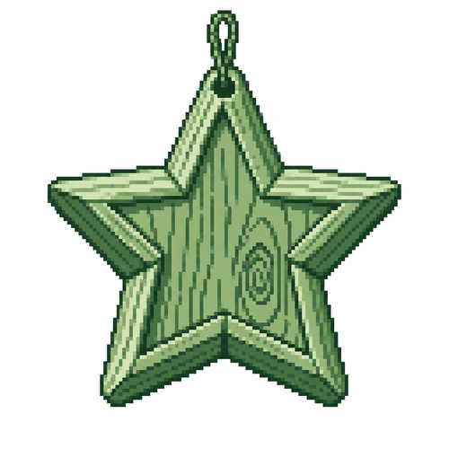 A carved wooden star ornament with visible grain and layered beveled edges. White background 