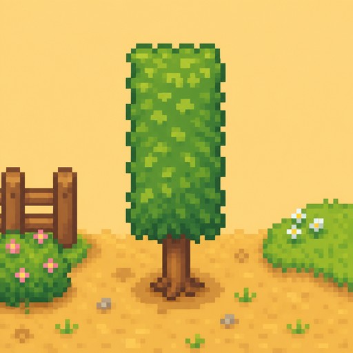 Pixel art rectangular tree flat shading. Very simple. Max 32 pixels